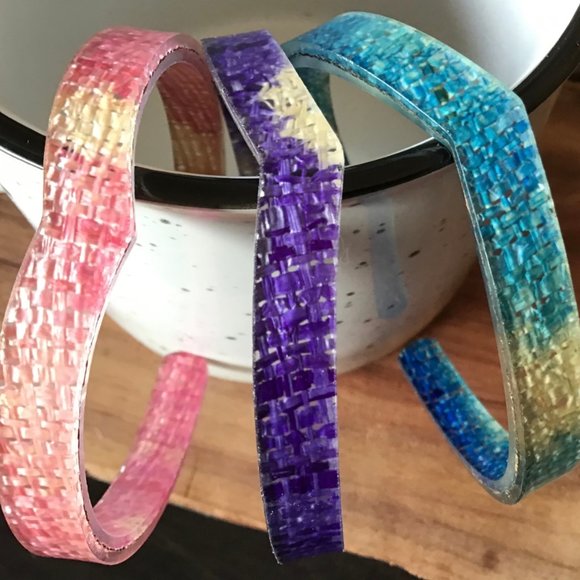 Purple Woven Raffia V shaped Bracelet - Picture 2 of 2